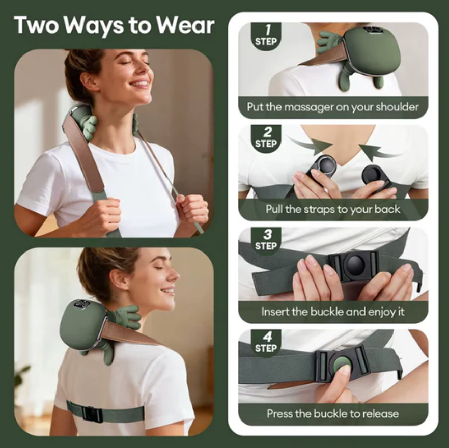 Shiatsu Neck & Shoulder Massager with Heat – Bionic Hand Deep Kneading Back Massager, Portable Rechargeable Massage Device