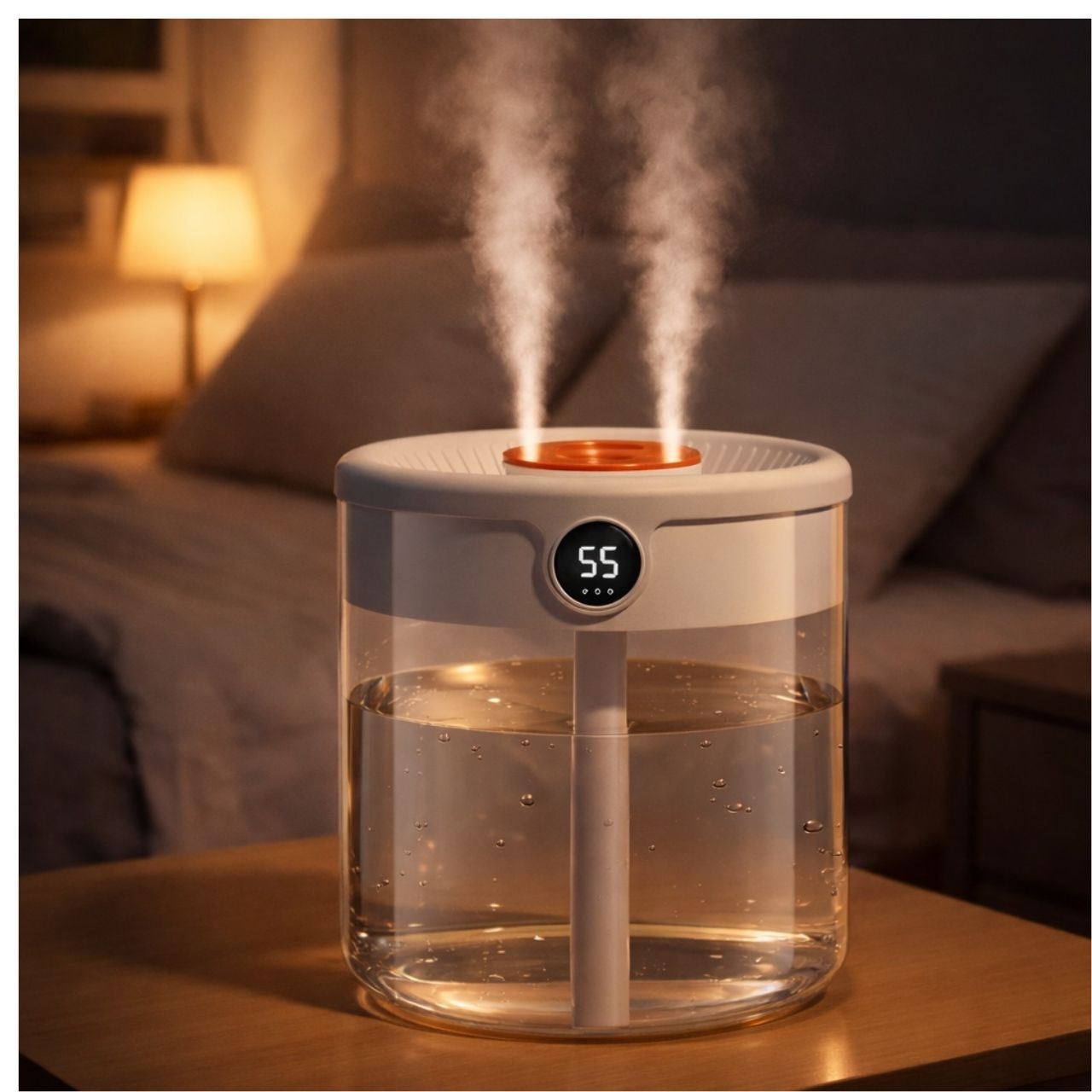 Humidifier for Dry Indoor Air – Quiet 2L Double Spray Bedroom Humidifier with USB Power & Night Light