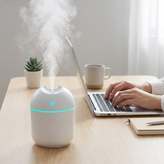 Mini USB Air Humidifier with Night Light – Quiet Desktop Humidifier for Bedroom, Office & Car