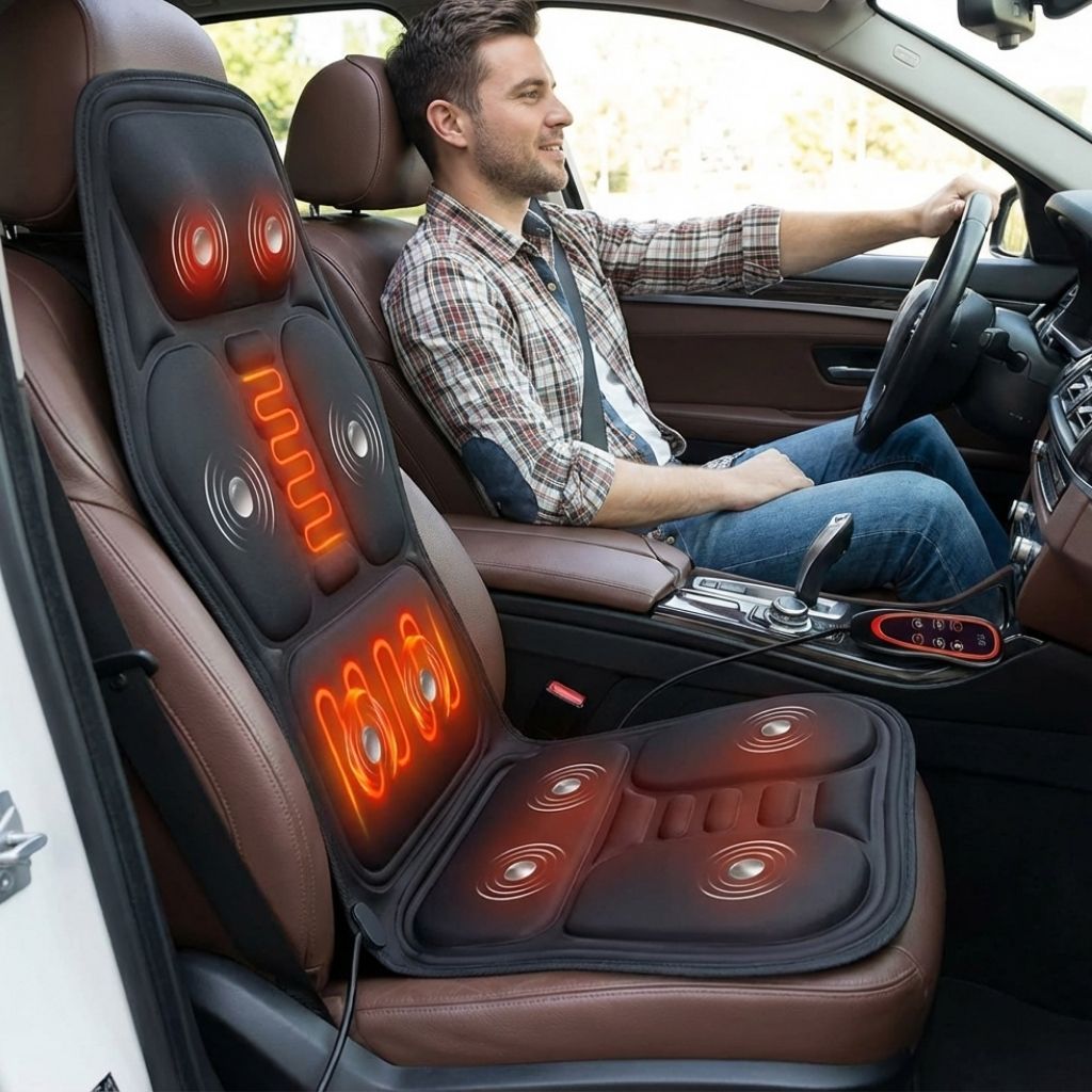 Electric Back Massager Chair Cushion with Heat – Massage Seat for Car, Office & Long Drives