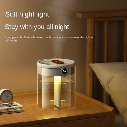 Humidifier for Dry Indoor Air – Quiet 2L Double Spray Bedroom Humidifier with USB Power & Night Light