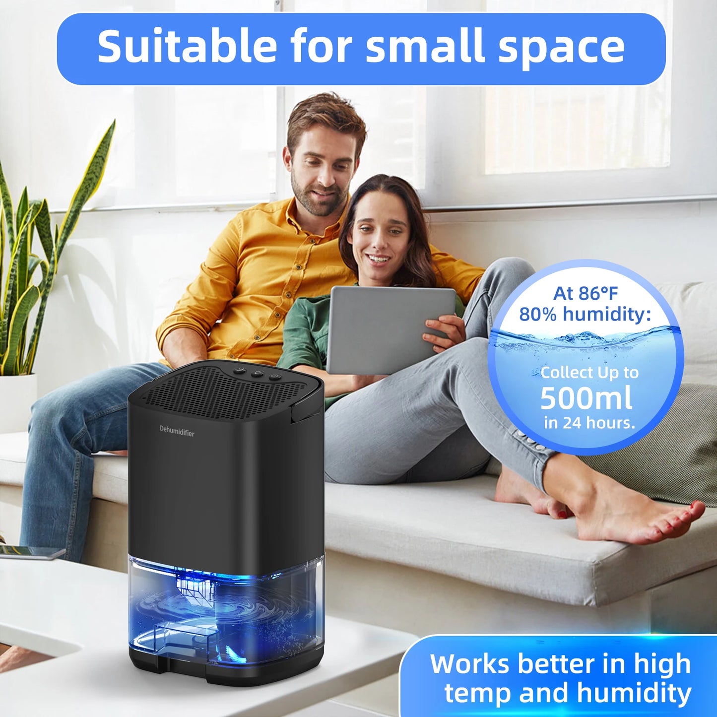 Dehumidifier for Damp Spaces – 1000ml Quiet Dehumidifier for Home, Office & RV
