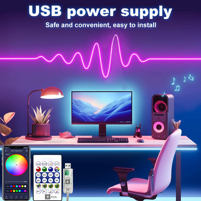 RGB Neon LED Strip Light with Bluetooth Control – Flexible Waterproof USB Neon Light for Home Decor
