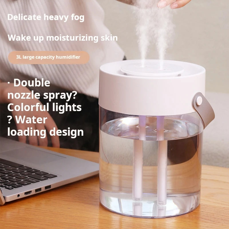 Humidifier for Dry Indoor Air – Quiet 3L Double Spray Humidifier for Bedroom & Office