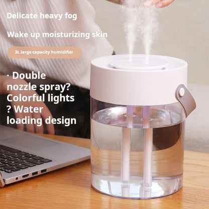 Humidifier for Dry Indoor Air – Quiet 3L Double Spray Humidifier for Bedroom & Office