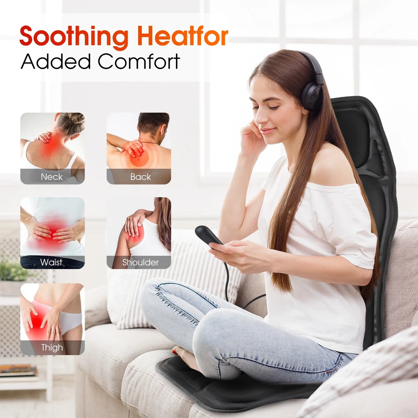 Electric Back Massager Chair Cushion with Heat – Massage Seat for Car, Office & Long Drives