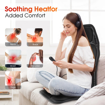 Electric Back Massager Chair Cushion with Heat – Relaxing Massage Mat for Home & Couch Use