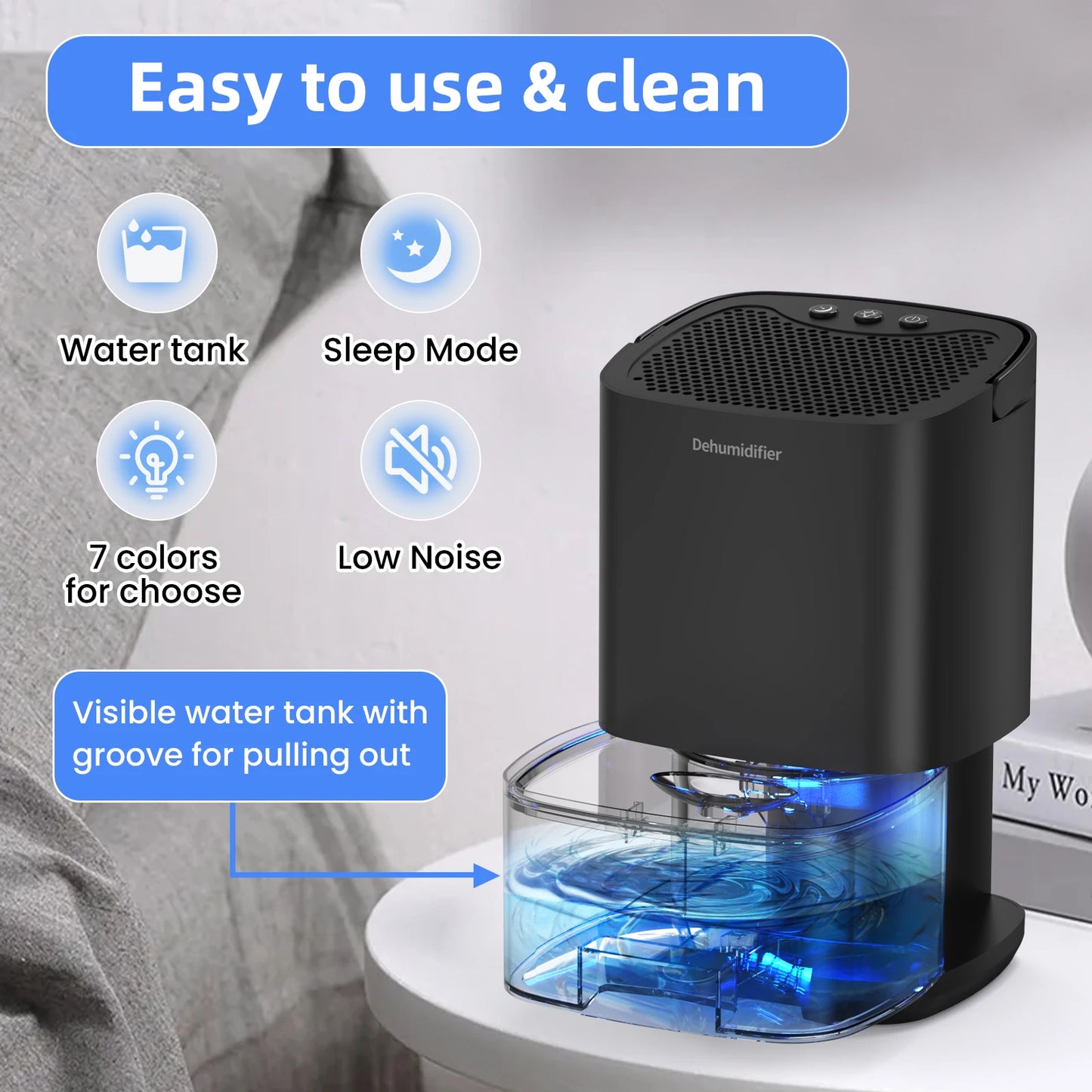 Dehumidifier for Damp Spaces – 1000ml Quiet Dehumidifier for Home, Office & RV