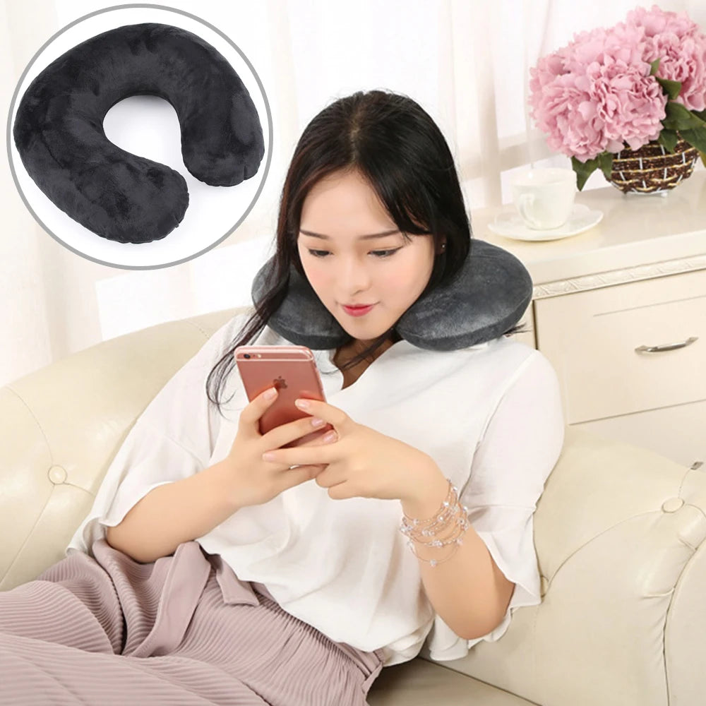 U-Shaped Travel Neck Pillow with Soft Plush Cover for Comfortable Support