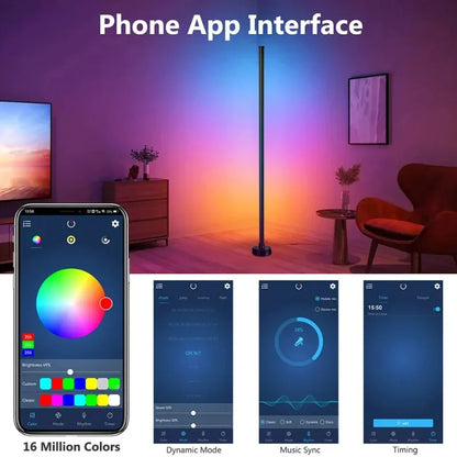 Smart RGB LED Floor Lamp – App and Remote Control Corner Standing Lamp with Music Sync