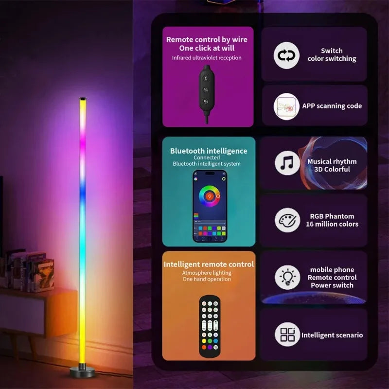 Smart RGB LED Floor Lamp – App and Remote Control Corner Standing Lamp with Music Sync