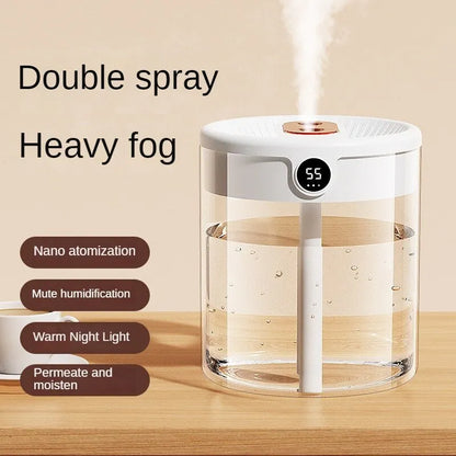 Humidifier for Dry Indoor Air – Quiet 2L Double Spray Bedroom Humidifier with USB Power & Night Light