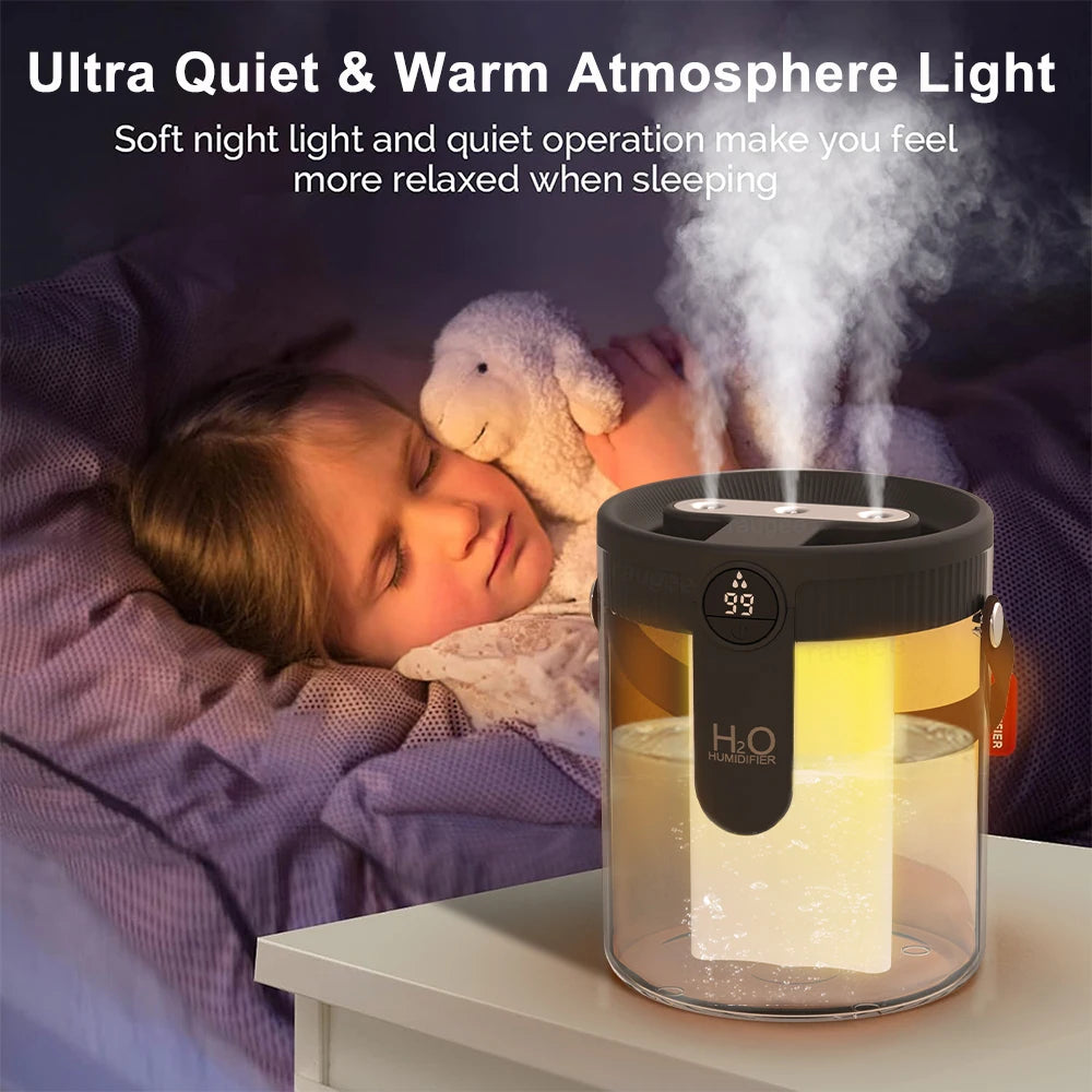 Bedroom Humidifier – Quiet 1.5L Rechargeable Humidifier with Night Light