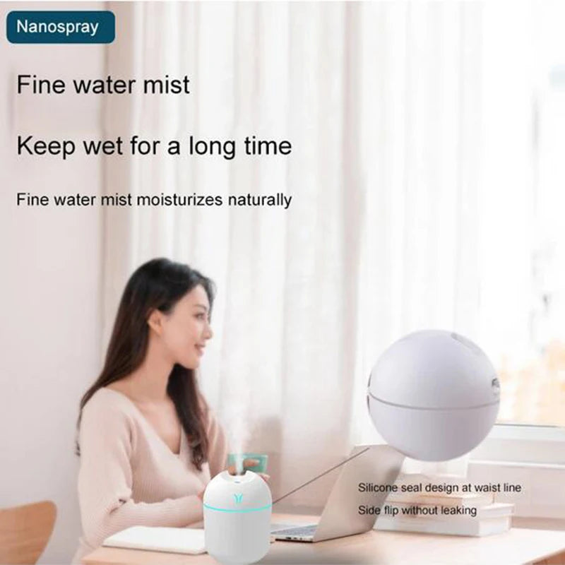 Mini USB Air Humidifier with Night Light – Quiet Desktop Humidifier for Bedroom, Office & Car