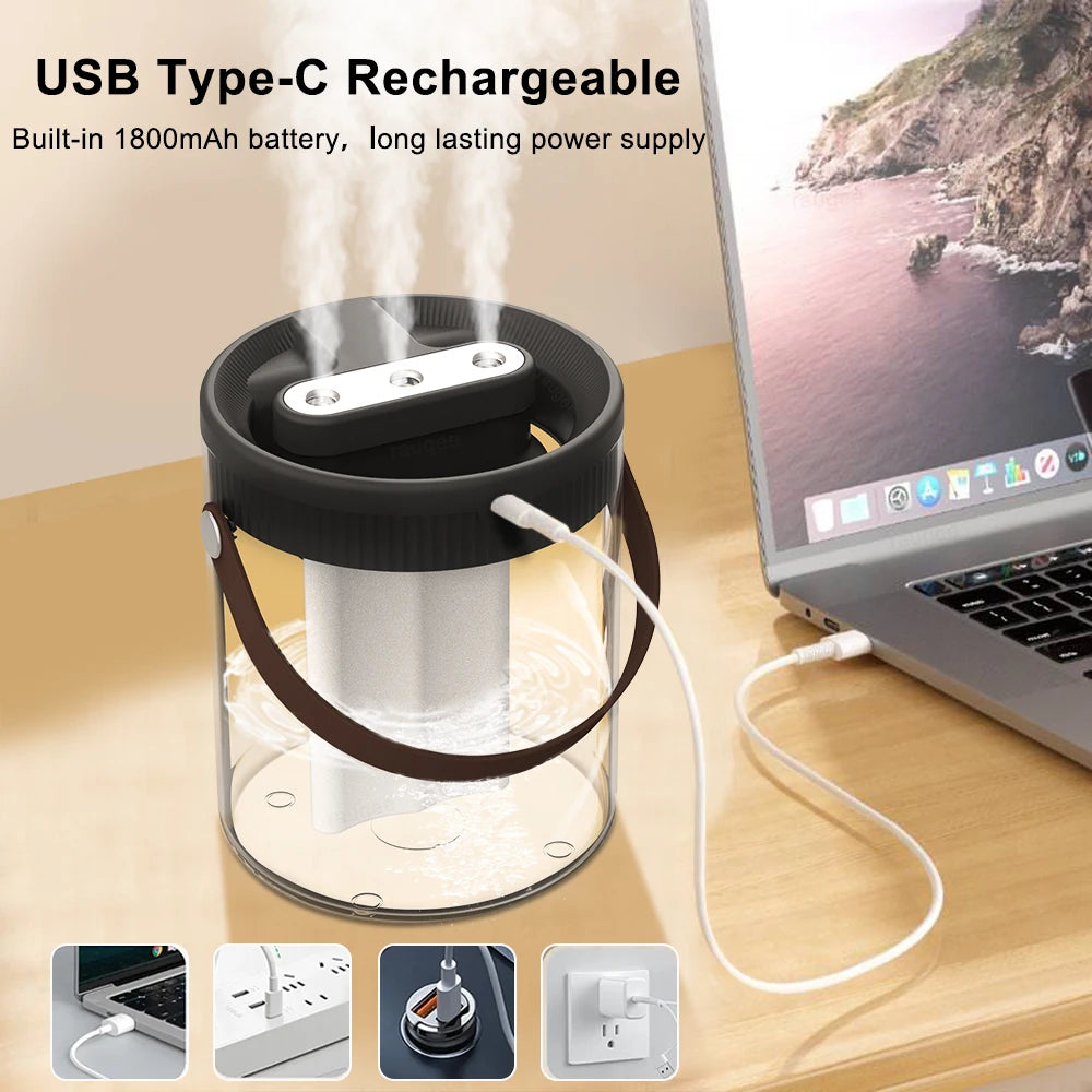 Bedroom Humidifier – Quiet 1.5L Rechargeable Humidifier with Night Light