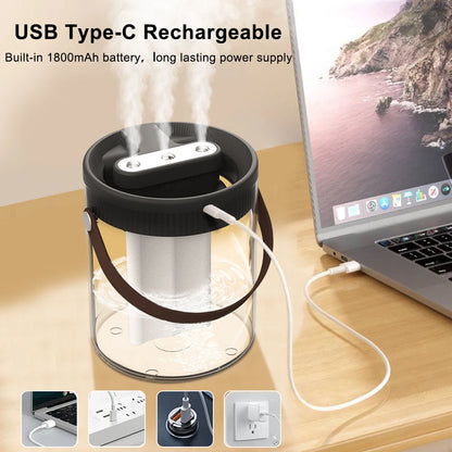 Bedroom Humidifier – Quiet 1.5L Rechargeable Humidifier with Night Light